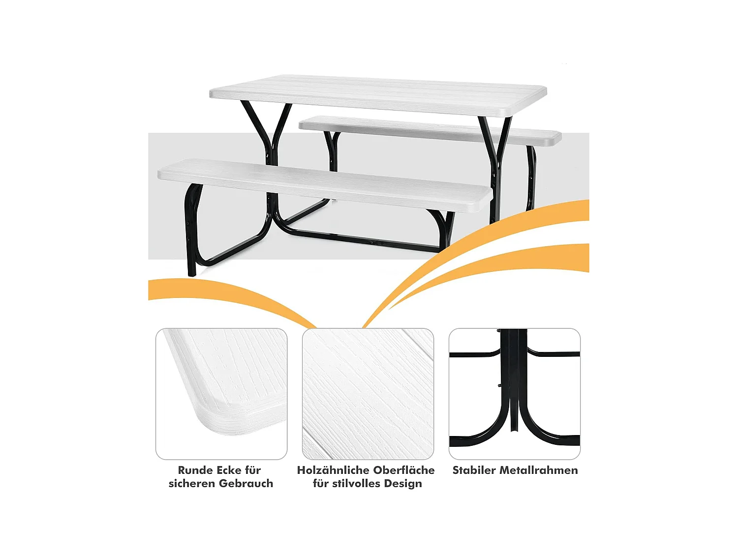 Biertentgarnituur, picknicktafel en 2 zitbanken, campingtafelset feesttentgarnituur voor terras, tuin, zwembad, 137 x 150 x 72 cm (wit)AB5611