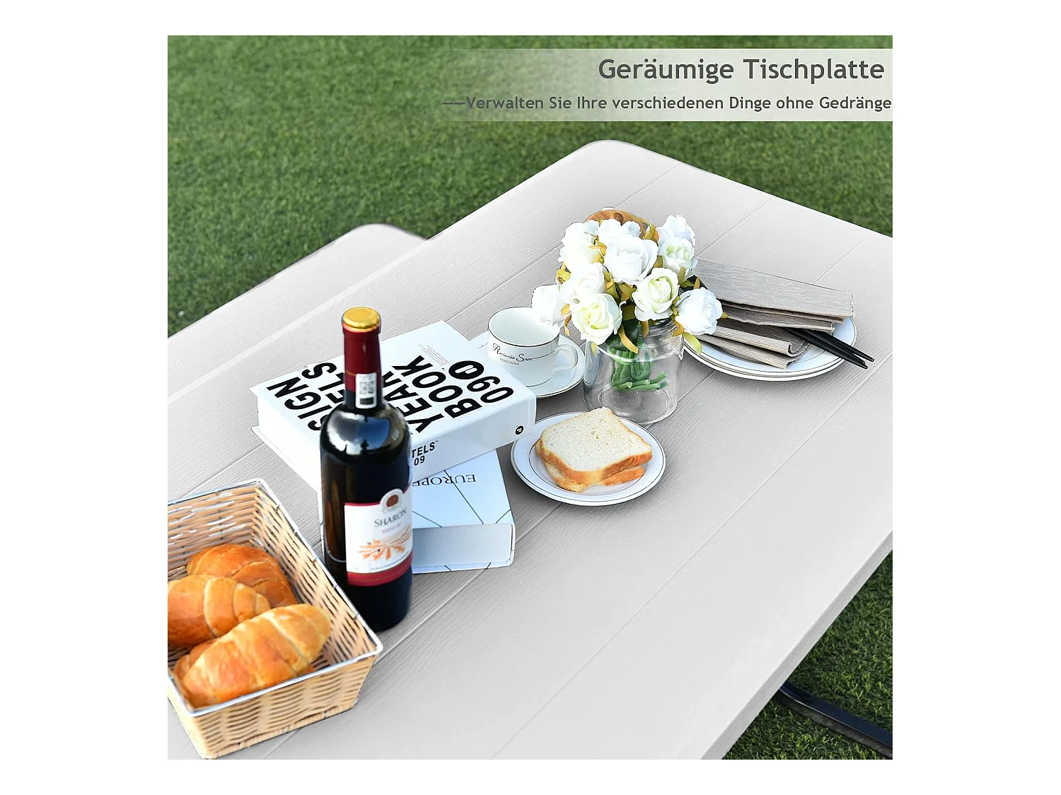 Biertentgarnituur, picknicktafel en 2 zitbanken, campingtafelset feesttentgarnituur voor terras, tuin, zwembad, 137 x 150 x 72 cm (wit)AB5611