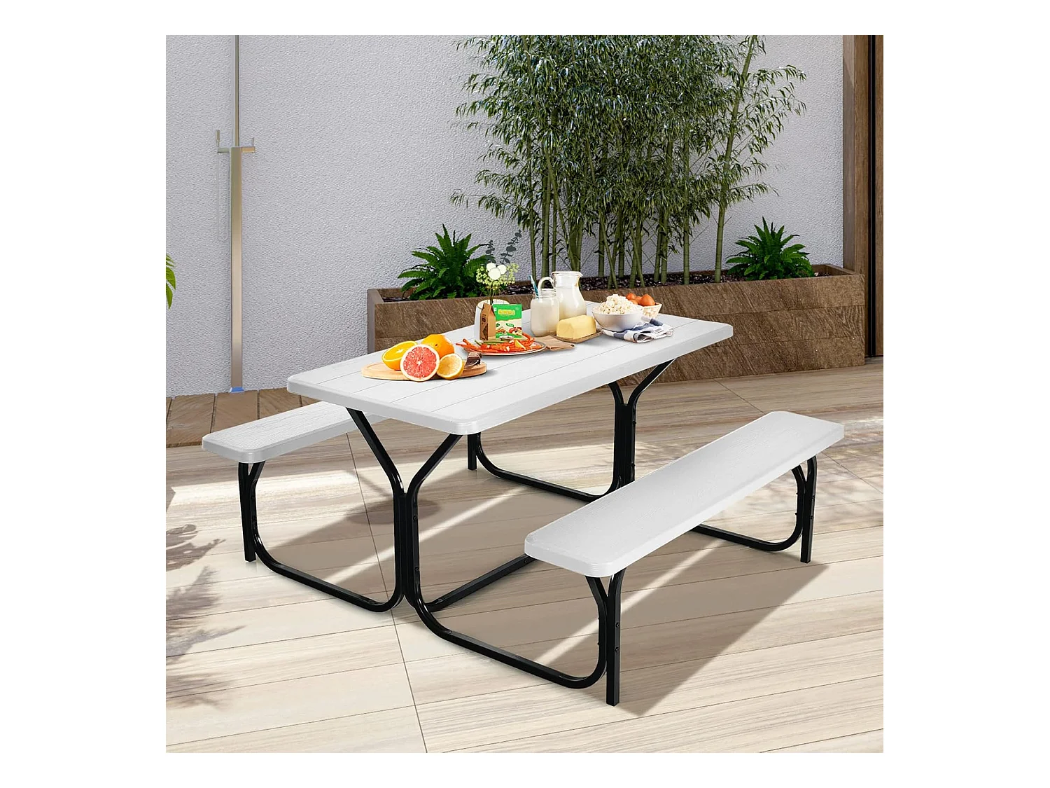 Biertentgarnituur, picknicktafel en 2 zitbanken, campingtafelset feesttentgarnituur voor terras, tuin, zwembad, 137 x 150 x 72 cm (wit)AB5611