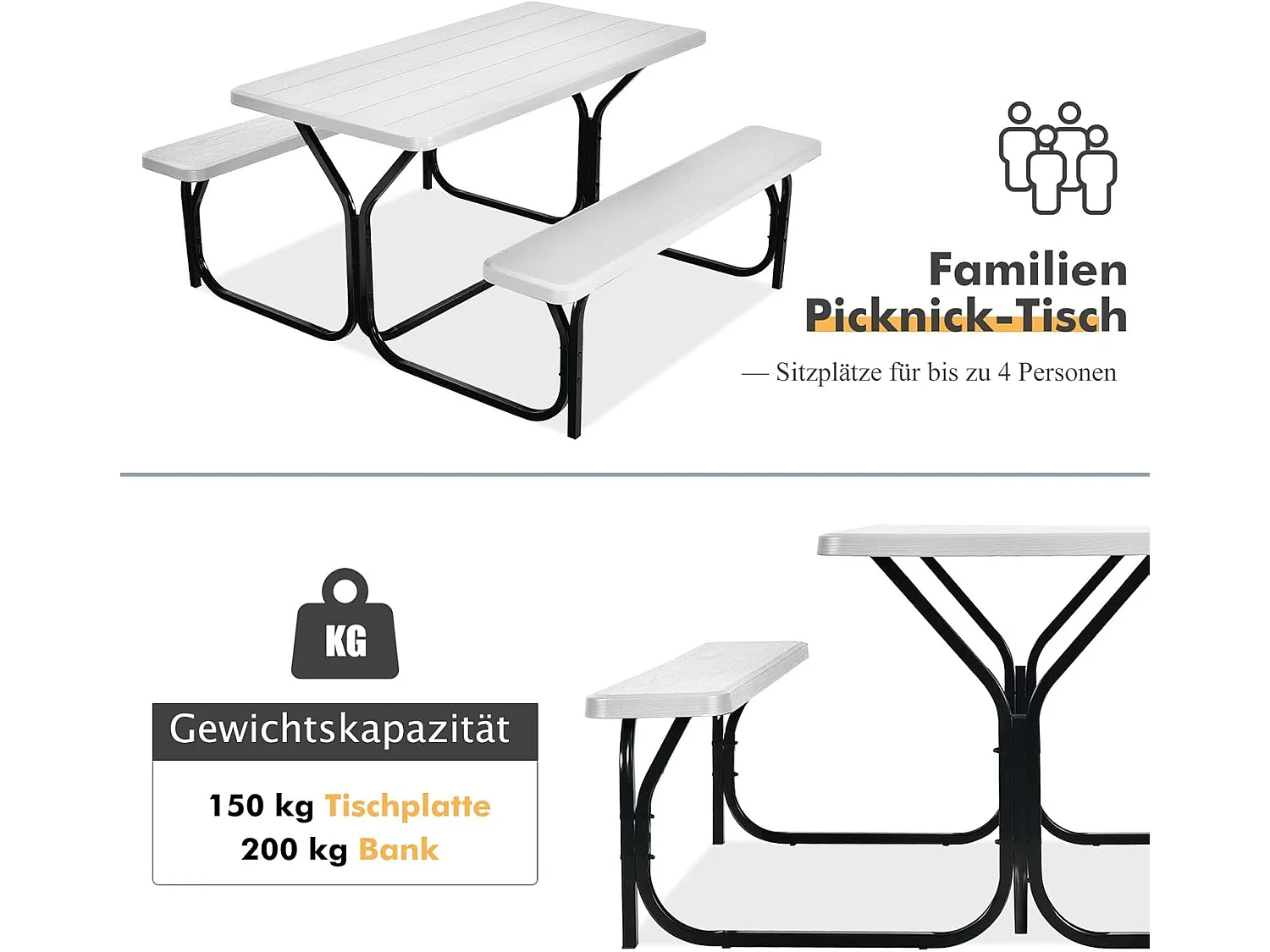 Biertentgarnituur, picknicktafel en 2 zitbanken, campingtafelset feesttentgarnituur voor terras, tuin, zwembad, 137 x 150 x 72 cm (wit)AB5611
