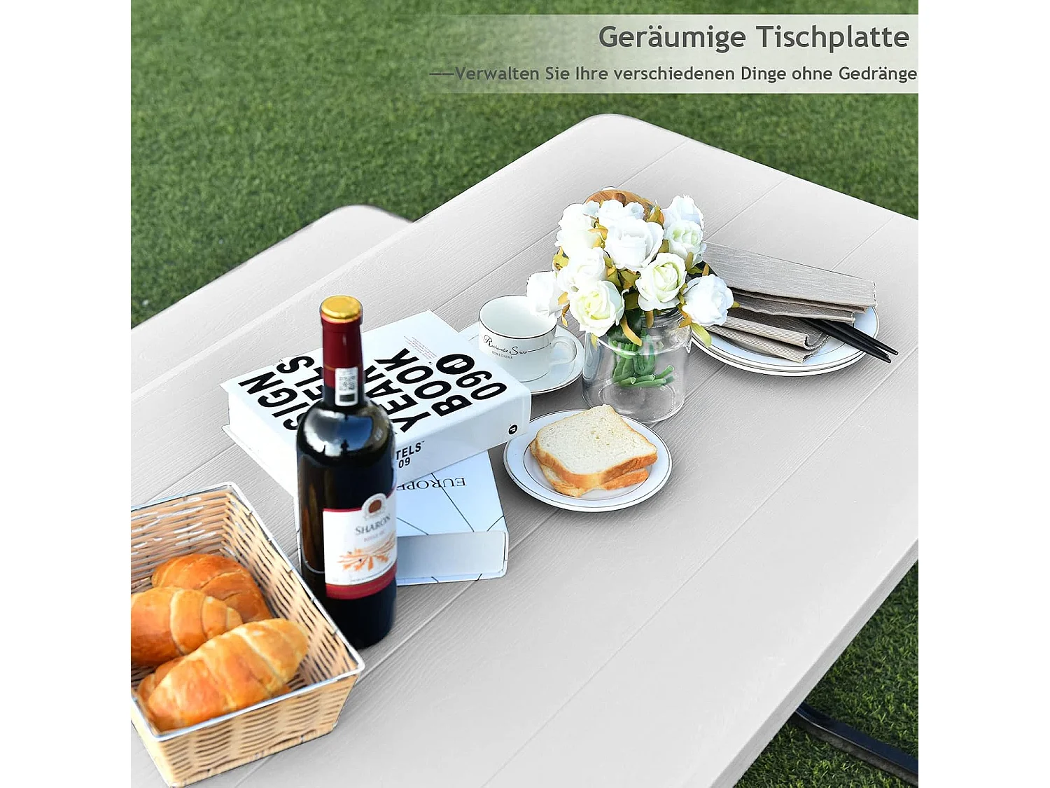 Biertentgarnituur, picknicktafel en 2 zitbanken, campingtafelset feesttentgarnituur voor terras, tuin, zwembad, 137 x 150 x 72 cm (wit)AB5611