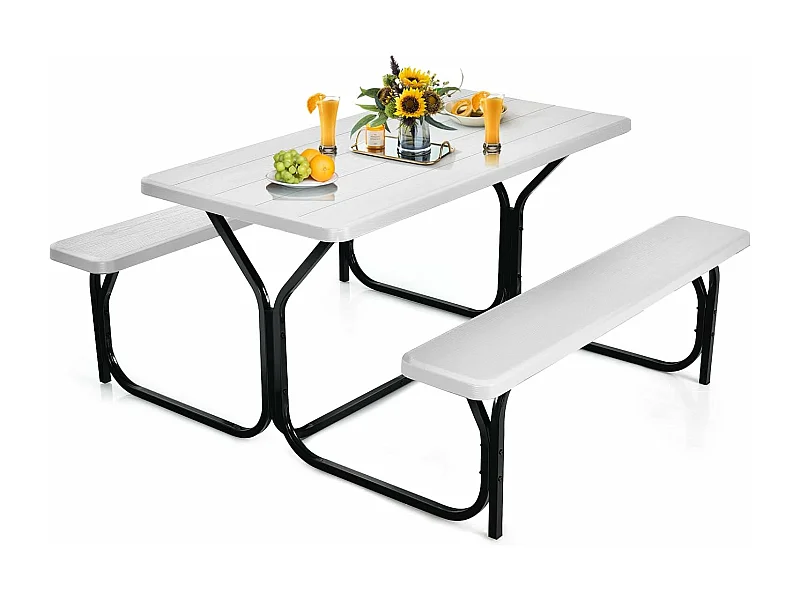Biertentgarnituur, picknicktafel en 2 zitbanken, campingtafelset feesttentgarnituur voor terras, tuin, zwembad, 137 x 150 x 72 cm (wit)AB5611