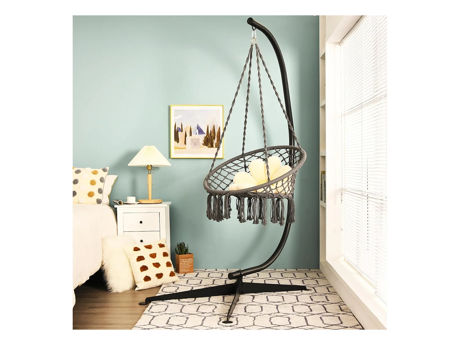 C-vormige hangstoel standaard, 207cm stevige schommel hangstoelstandaard,geschikt voor tieners en volwassenen,buiten, kruisvoet