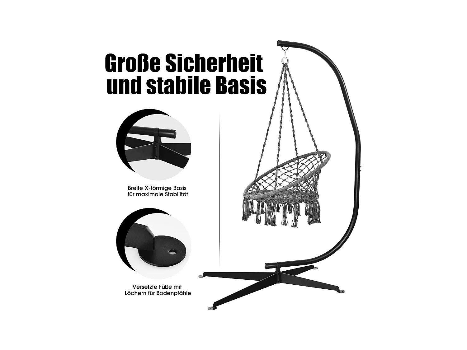 C-vormige hangstoel standaard, 207cm stevige schommel hangstoelstandaard,geschikt voor tieners en volwassenen,buiten, kruisvoet