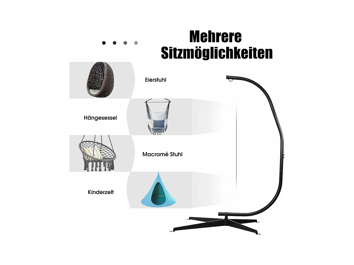 C-vormige hangstoel standaard, 207cm stevige schommel hangstoelstandaard,geschikt voor tieners en volwassenen,buiten, kruisvoet