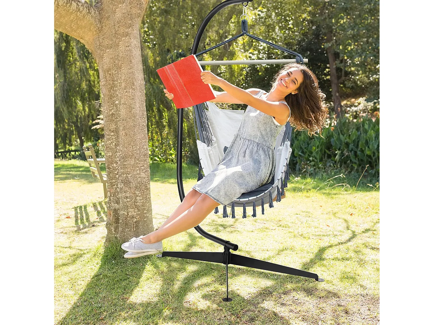 C-vormige hangstoel standaard, 207cm stevige schommel hangstoelstandaard,geschikt voor tieners en volwassenen,buiten, kruisvoet