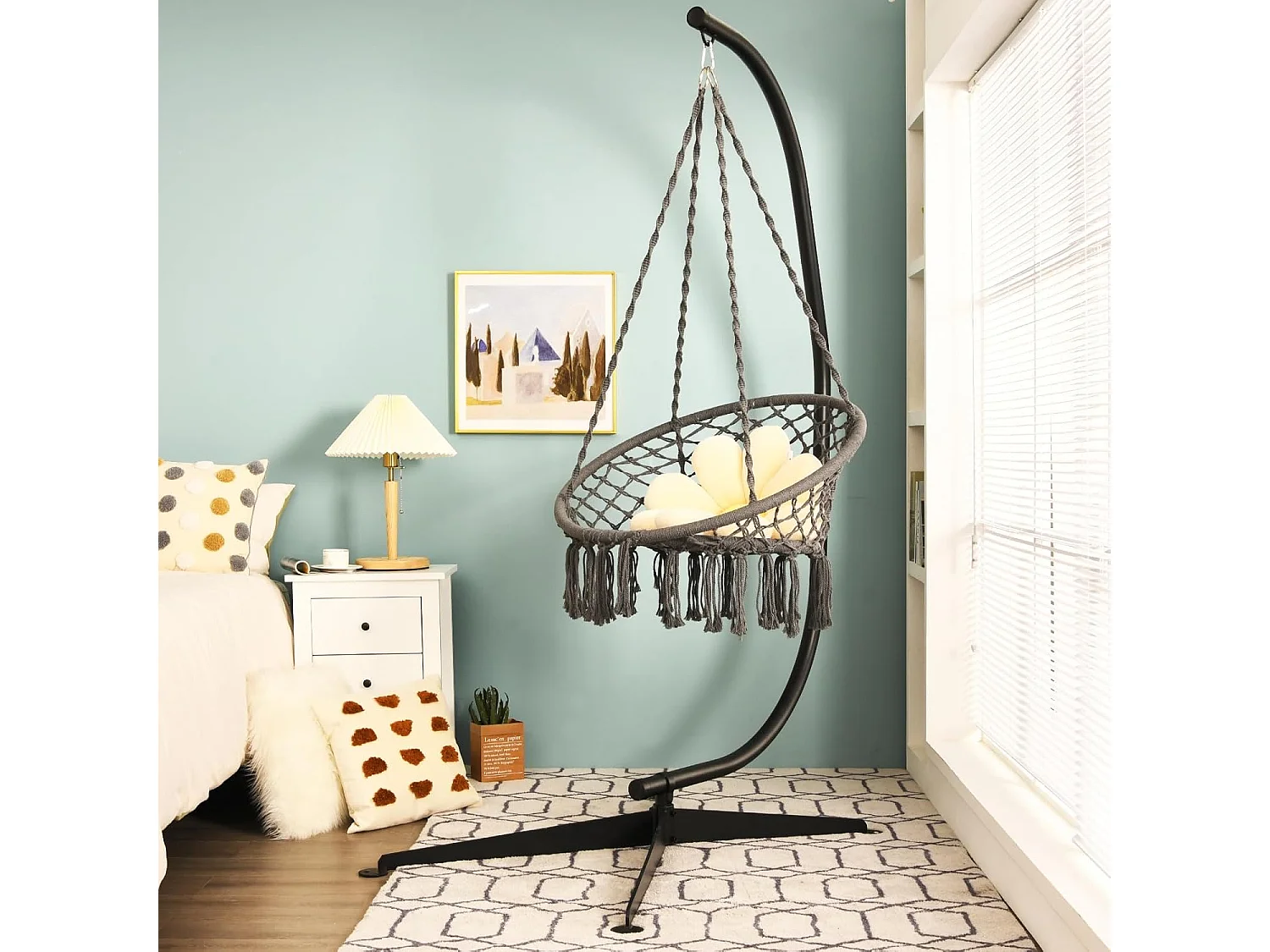 C-vormige hangstoel standaard, 207cm stevige schommel hangstoelstandaard,geschikt voor tieners en volwassenen,buiten, kruisvoet