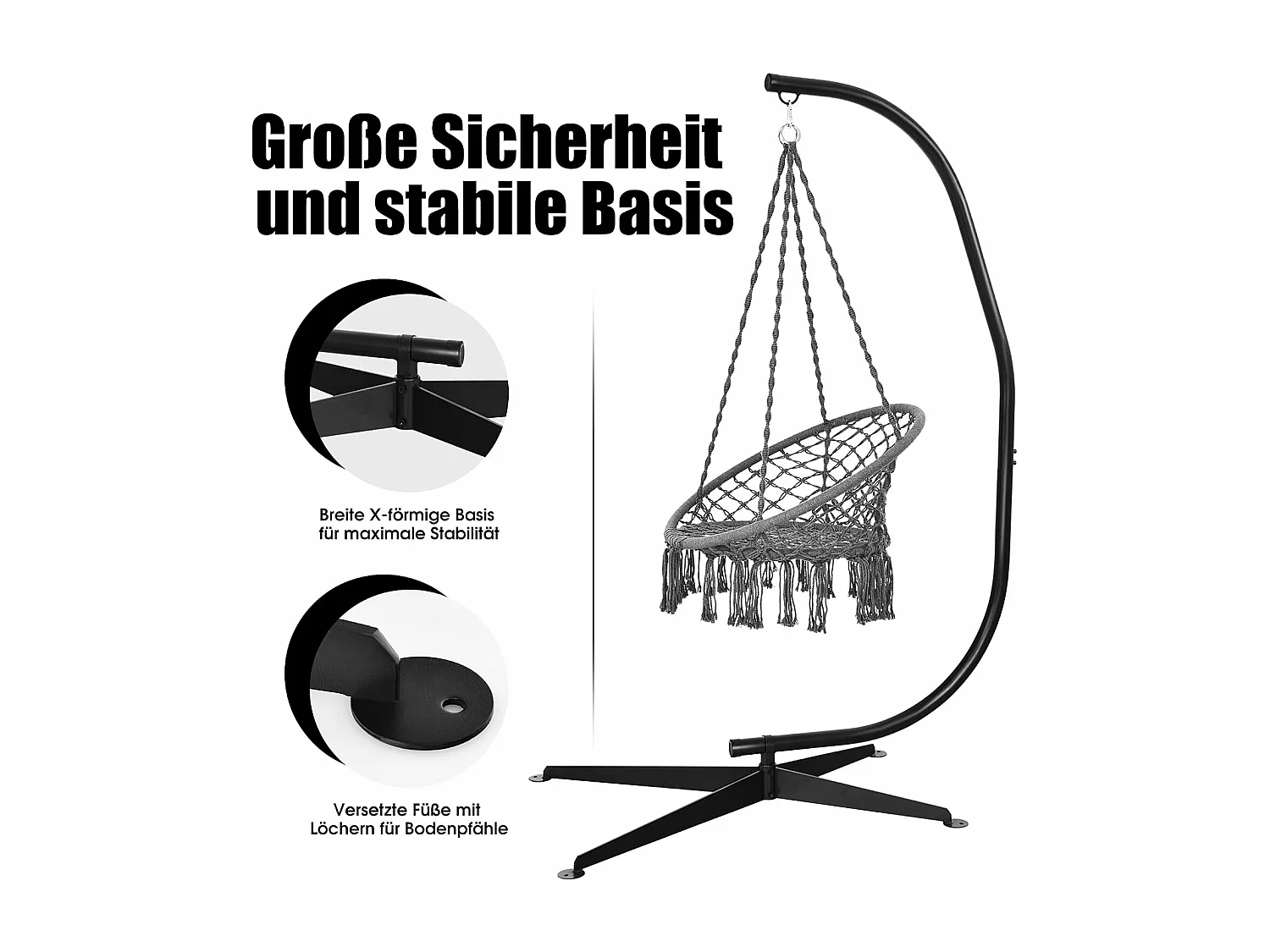 C-vormige hangstoel standaard, 207cm stevige schommel hangstoelstandaard,geschikt voor tieners en volwassenen,buiten, kruisvoet