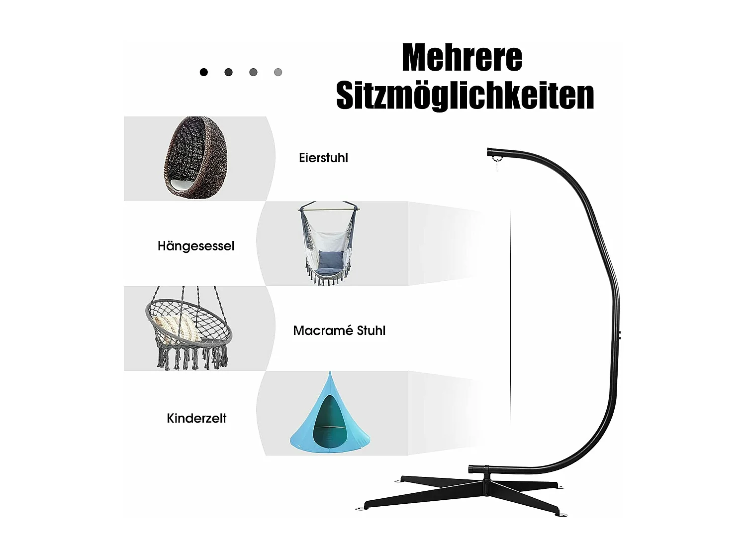 C-vormige hangstoel standaard, 207cm stevige schommel hangstoelstandaard,geschikt voor tieners en volwassenen,buiten, kruisvoet