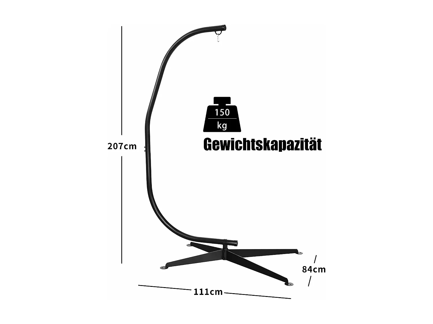 C-vormige hangstoel standaard, 207cm stevige schommel hangstoelstandaard,geschikt voor tieners en volwassenen,buiten, kruisvoet