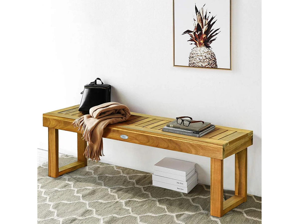 Tuinbank zonder rugleuning, 2-zitsbank,houten bank van massief hout, belastbaar tot 360 kg, balkonbank, balkon, terras, 132 x 34 x 43,5 cm