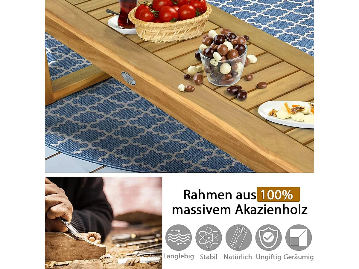 Tuinbank zonder rugleuning, 2-zitsbank,houten bank van massief hout, belastbaar tot 360 kg, balkonbank, balkon, terras, 132 x 34 x 43,5 cm