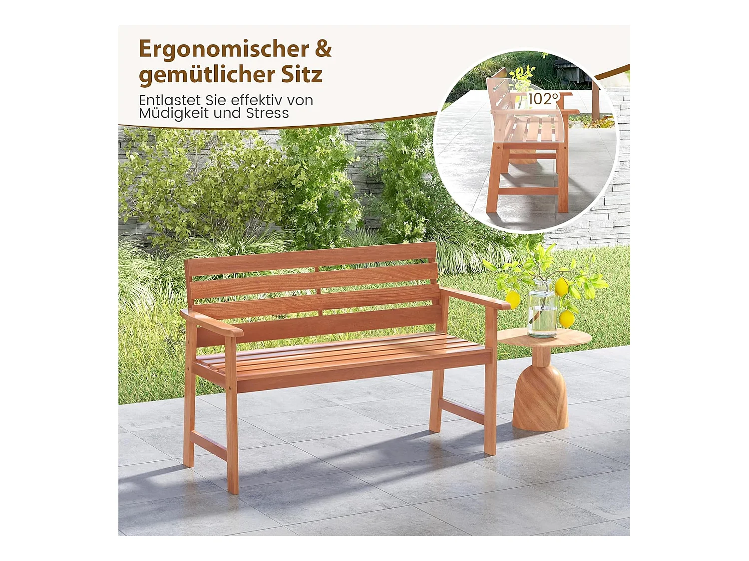 Tuinbank van hardhout, houten bank,zitbank voor 2 personen, balkonbank van hardhout, parkeerbank voor terras, balkon, tuin, 120,5 x 64 x 84 cm