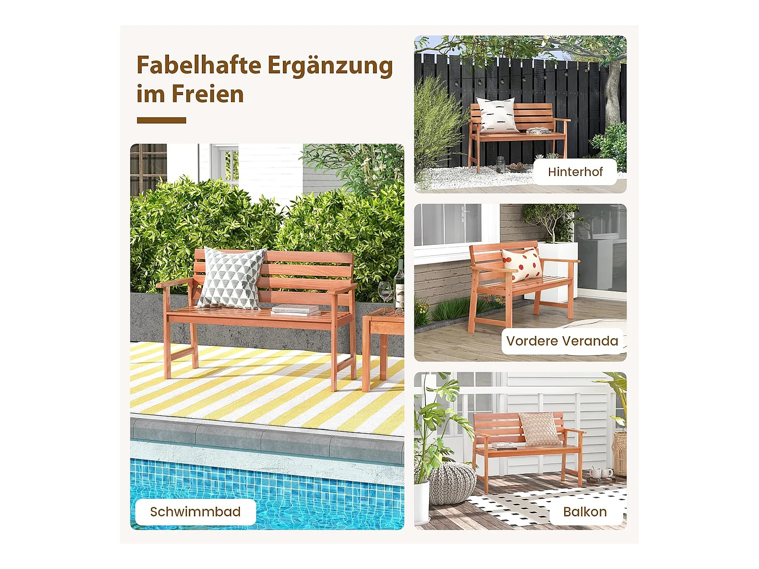 Tuinbank van hardhout, houten bank,zitbank voor 2 personen, balkonbank van hardhout, parkeerbank voor terras, balkon, tuin, 120,5 x 64 x 84 cm