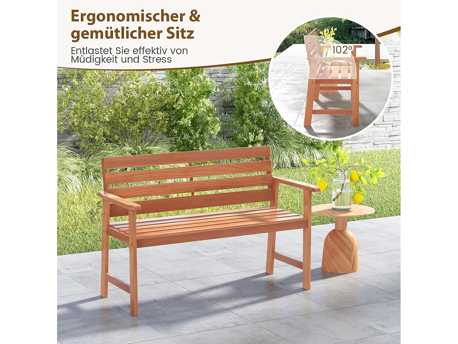 Tuinbank van hardhout, houten bank,zitbank voor 2 personen, balkonbank van hardhout, parkeerbank voor terras, balkon, tuin, 120,5 x 64 x 84 cm