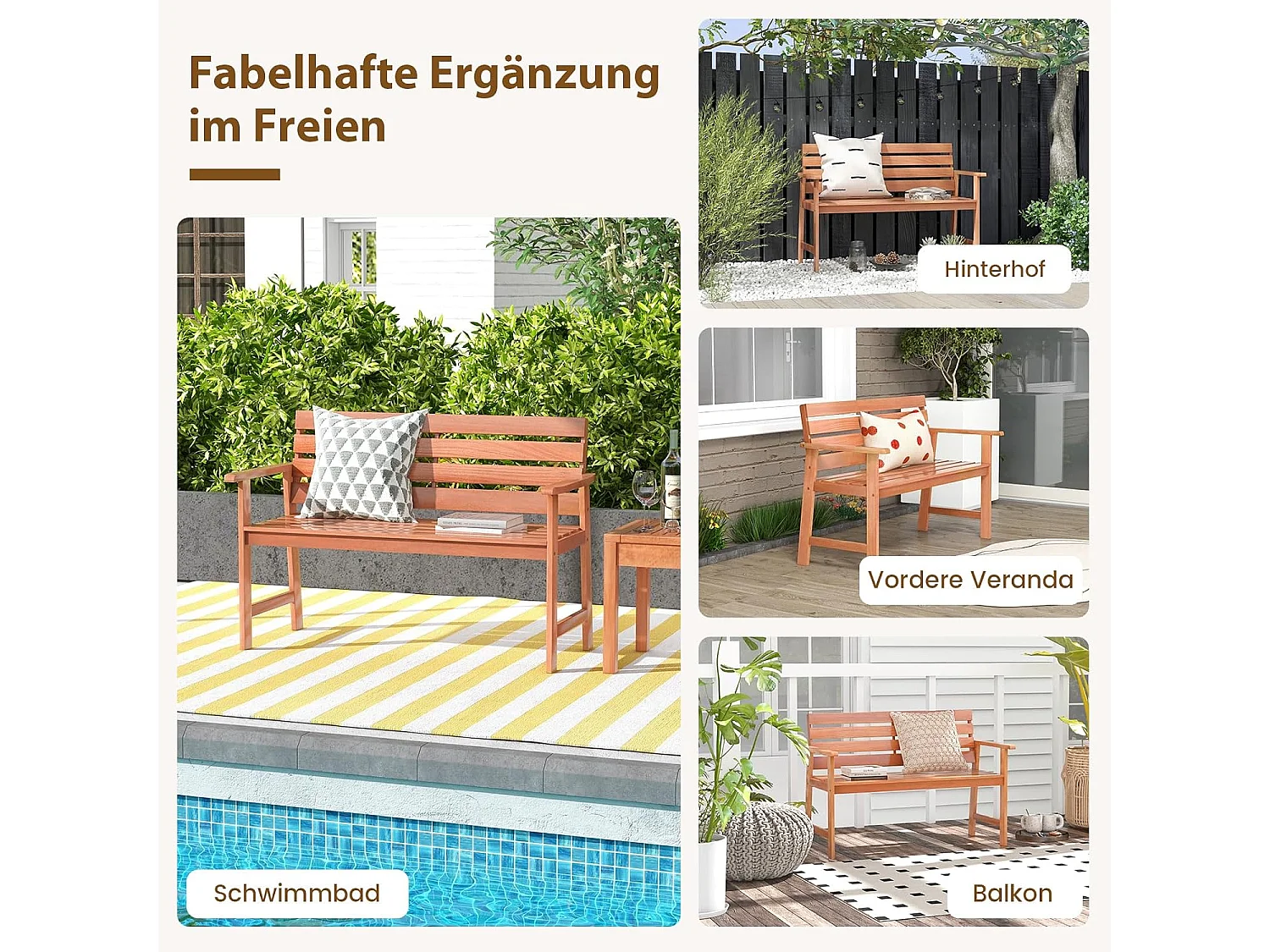 Tuinbank van hardhout, houten bank,zitbank voor 2 personen, balkonbank van hardhout, parkeerbank voor terras, balkon, tuin, 120,5 x 64 x 84 cm