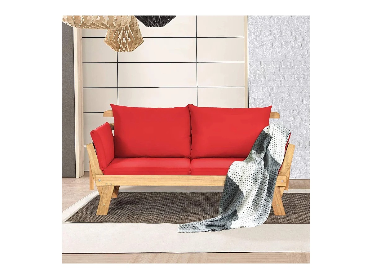 Tuinbank met ligfunctie, tuinbank en inklapbare armleuning, balkonbank van hout, zitbank voor tuin, terras, balkon, 198 x 75 x 75 cm, roodAB93317