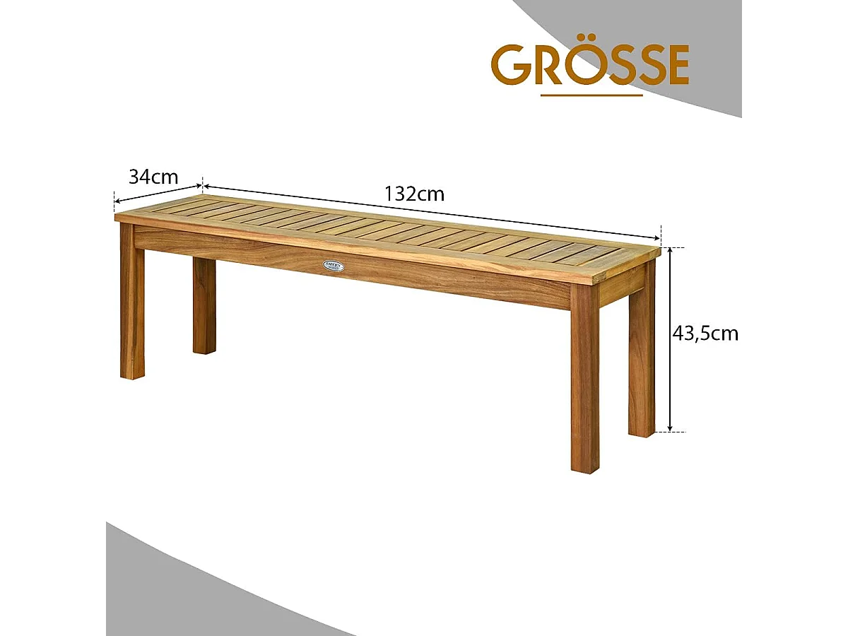 Tuinbank zonder rugleuning, 2-zitbank,weerbestendig,houten bank van massief hout,tot 360 kg belastbaar, balkonbank, parkeerbank voor tuin, balkon