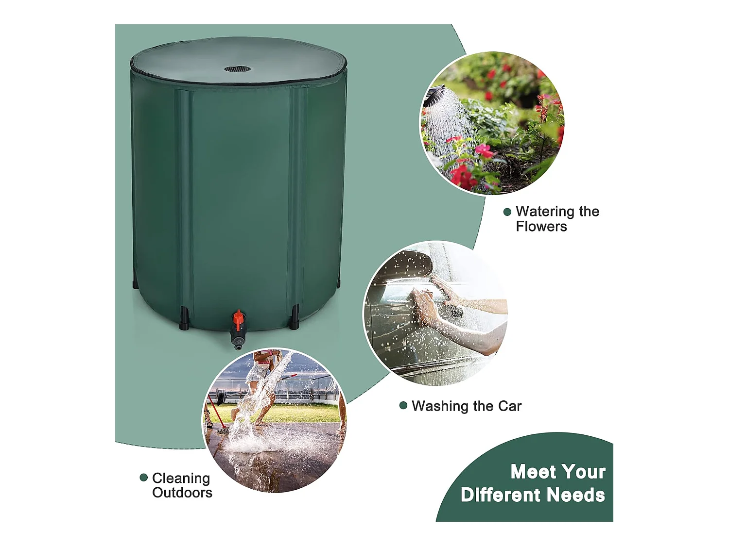 225 l regenton met overloopventiel, regenwaterton opvouwbaar, regenwatertank, pvc, regenvat, watervat, 60 x 60 x 80 cm