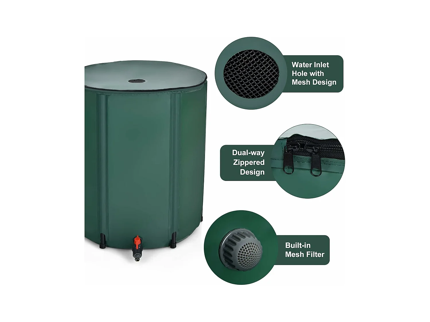 225 l regenton met overloopventiel, regenwaterton opvouwbaar, regenwatertank, pvc, regenvat, watervat, 60 x 60 x 80 cm