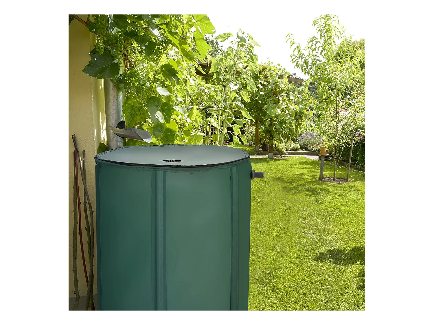 225 l regenton met overloopventiel, regenwaterton opvouwbaar, regenwatertank, pvc, regenvat, watervat, 60 x 60 x 80 cm