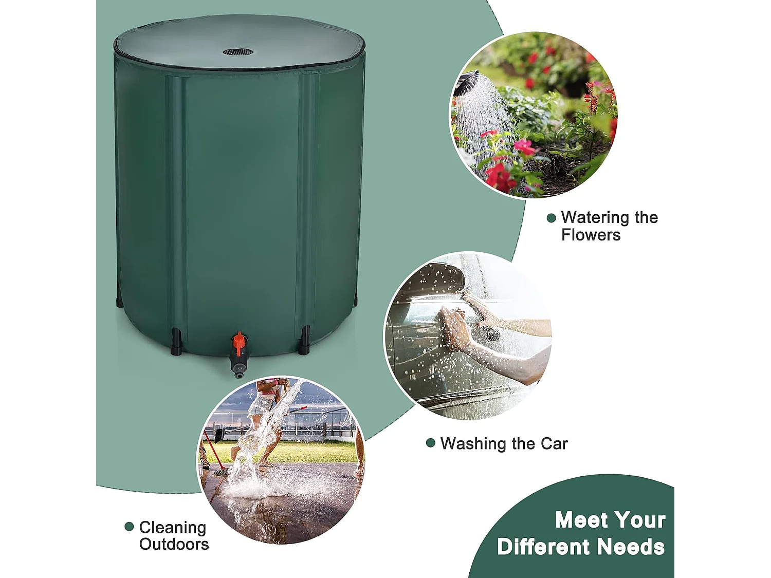 225 l regenton met overloopventiel, regenwaterton opvouwbaar, regenwatertank, pvc, regenvat, watervat, 60 x 60 x 80 cm