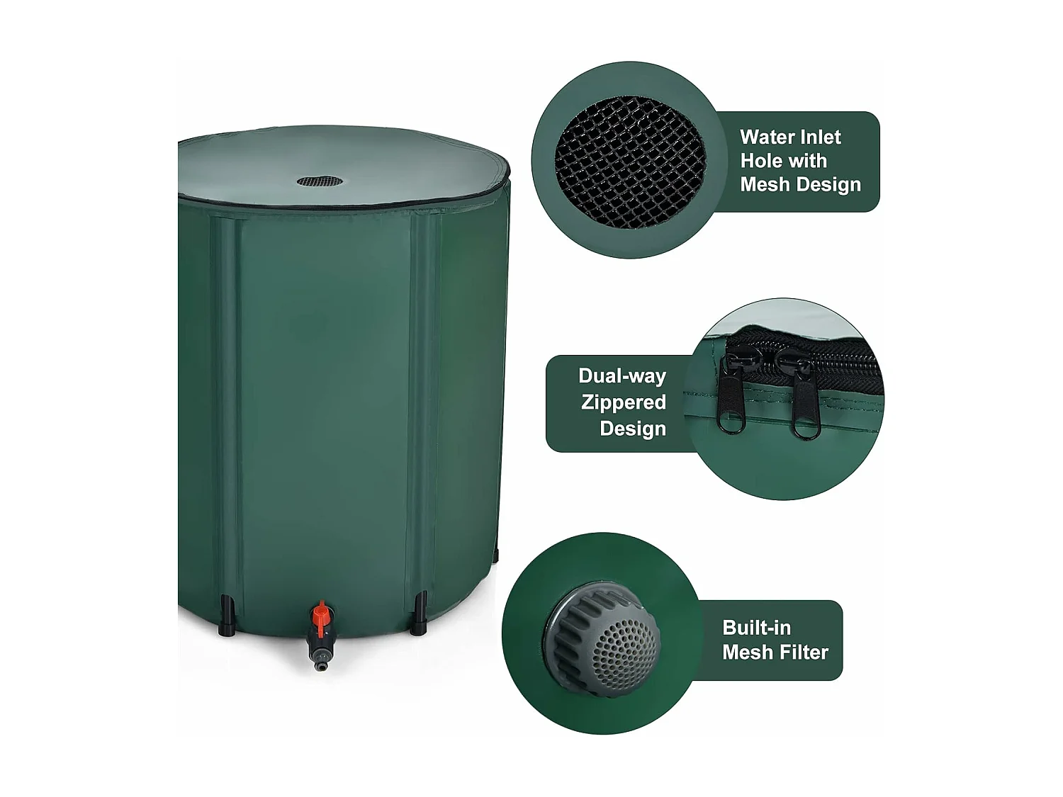 225 l regenton met overloopventiel, regenwaterton opvouwbaar, regenwatertank, pvc, regenvat, watervat, 60 x 60 x 80 cm