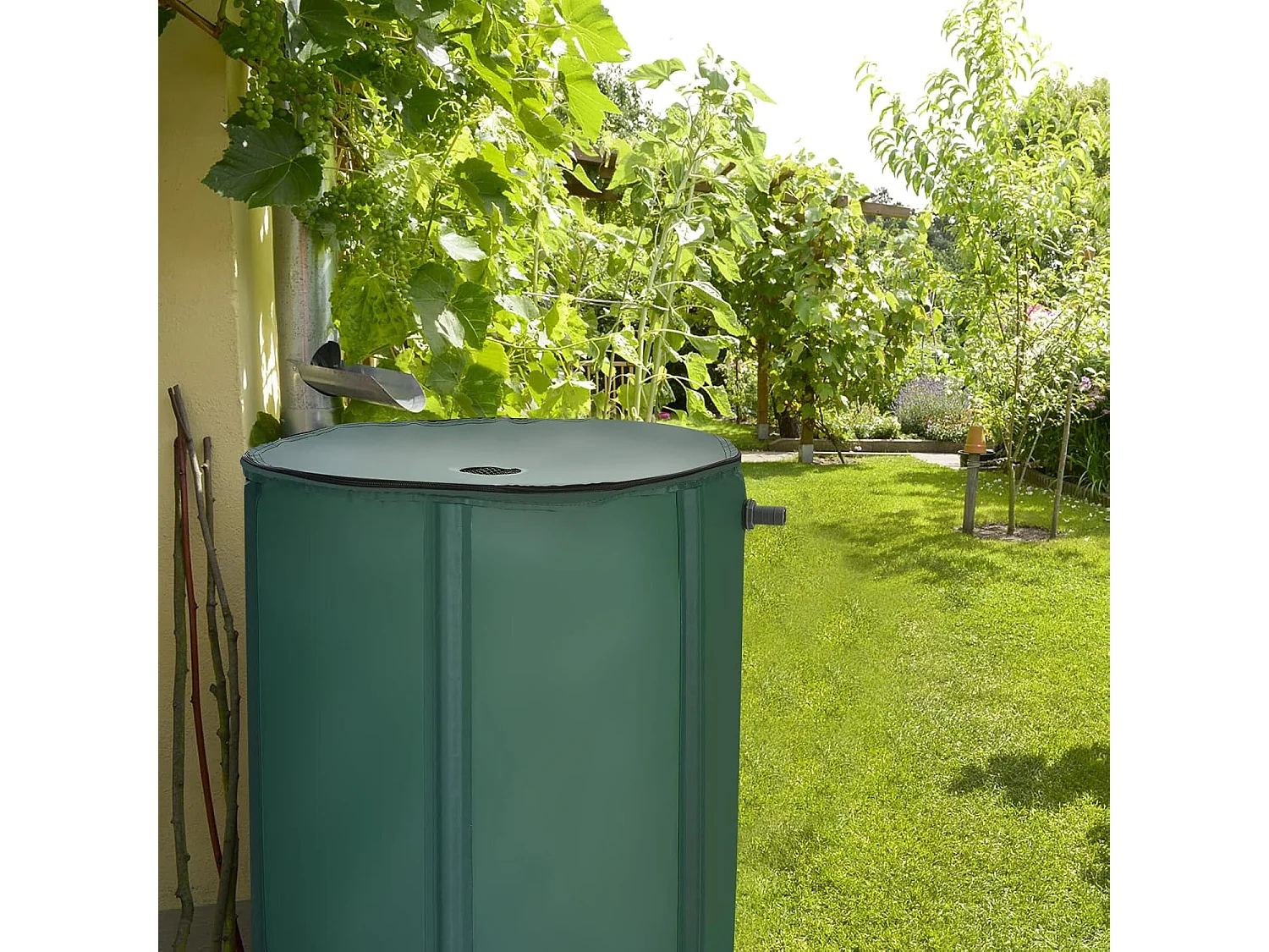 225 l regenton met overloopventiel, regenwaterton opvouwbaar, regenwatertank, pvc, regenvat, watervat, 60 x 60 x 80 cm