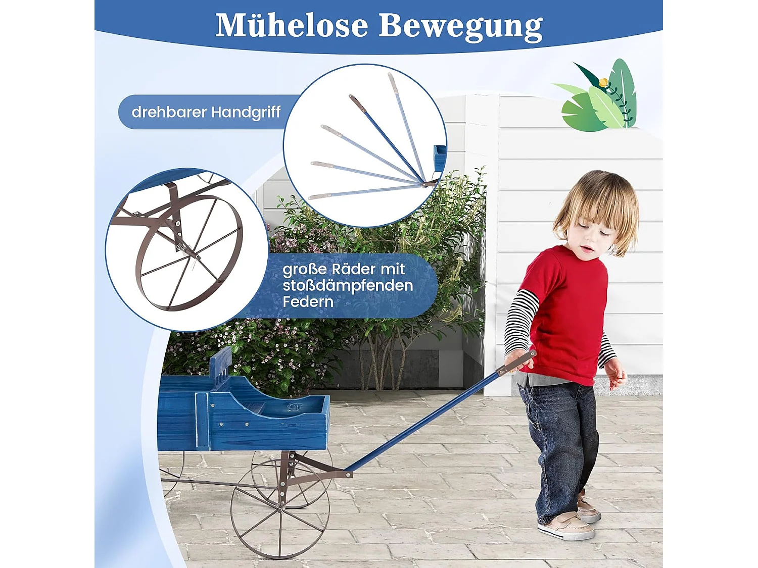 Bloemenstandaard, houten wagen, plantenwagen met wielen, van metaal, bloembak, plantenstandaard voor tuin en terras, 62x34x60 cm (grijs)SF5884