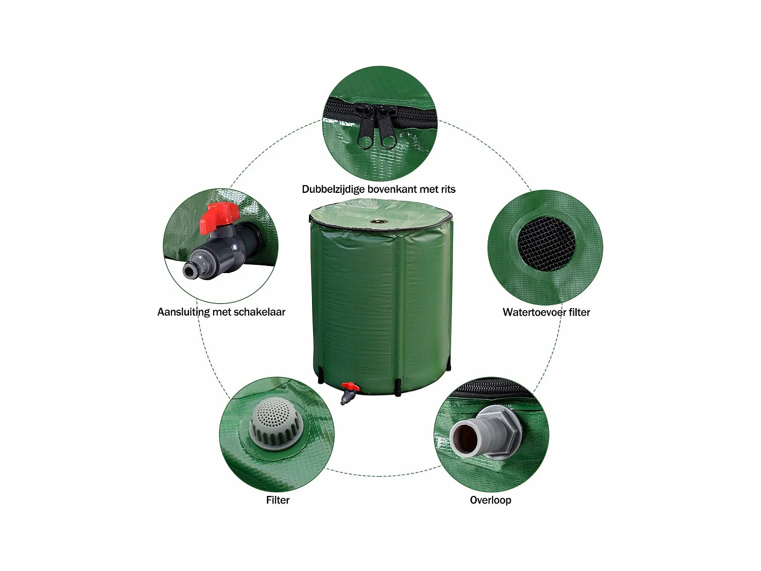 200 liter regenton met overloopventiel, opvouwbare regenwaterton, regenwatertank PVC, regenton waterreservoir, 60 x 60 x 70 cm