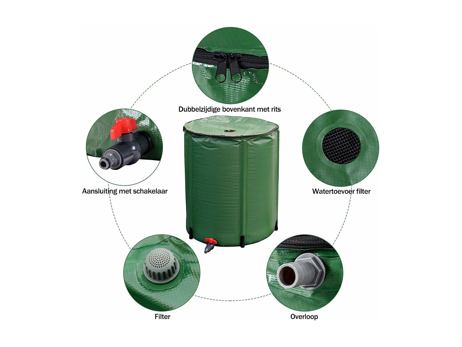 200 liter regenton met overloopventiel, opvouwbare regenwaterton, regenwatertank PVC, regenton waterreservoir, 60 x 60 x 70 cm