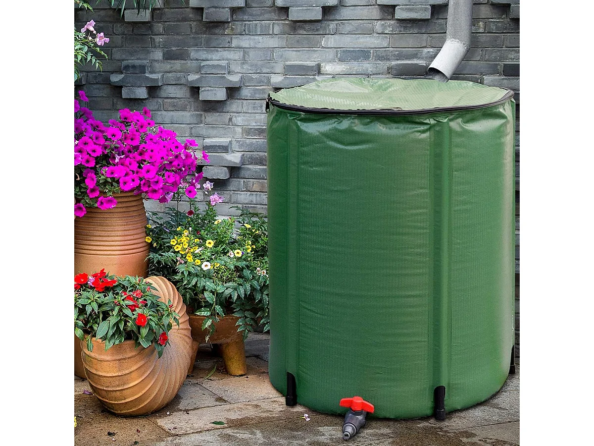 200 liter regenton met overloopventiel, opvouwbare regenwaterton, regenwatertank PVC, regenton waterreservoir, 60 x 60 x 70 cm