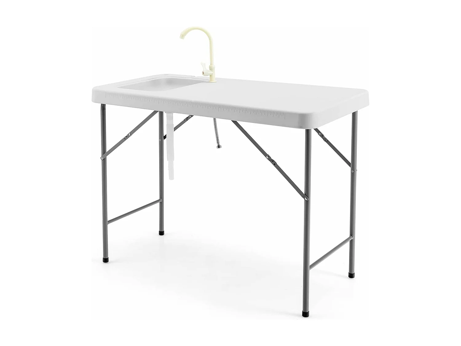 Opklapbare filetietafel met gootsteen, meetschaal en kraan, draagbare campingtafel, visreinigingstafel voor camping, vissen, 115 x 59 x 93,5 cm