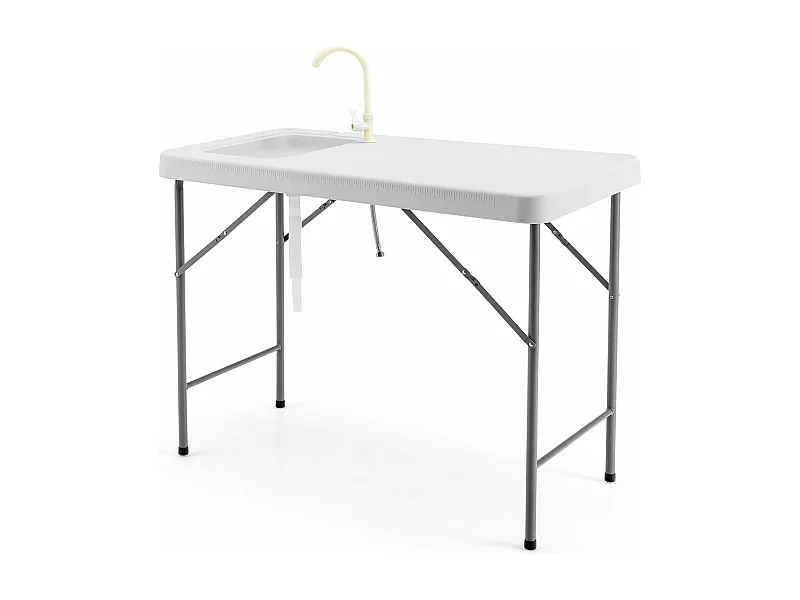Opklapbare filetietafel met gootsteen, meetschaal en kraan, draagbare campingtafel, visreinigingstafel voor camping, vissen, 115 x 59 x 93,5 cm