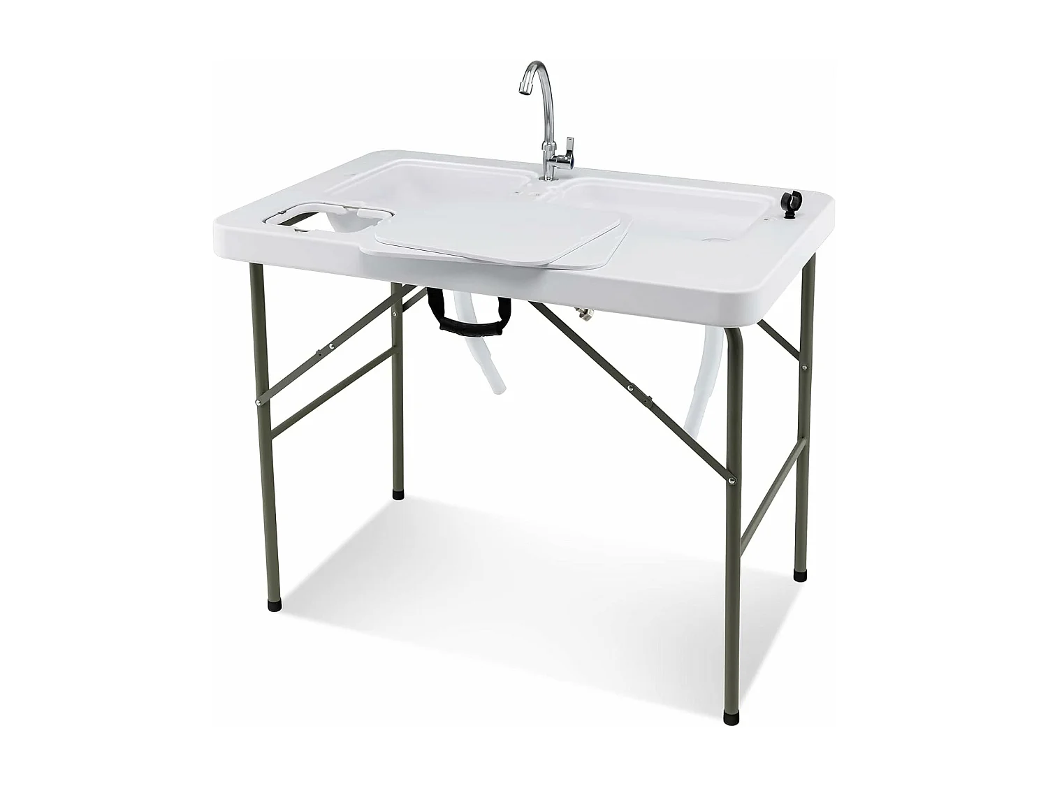 Visreinigingtafel, inklapbare filetietafel met 2 ingebouwde spoelbakken, draagbare campingtafel voor kamperen, vissen, grillen ZB32950
