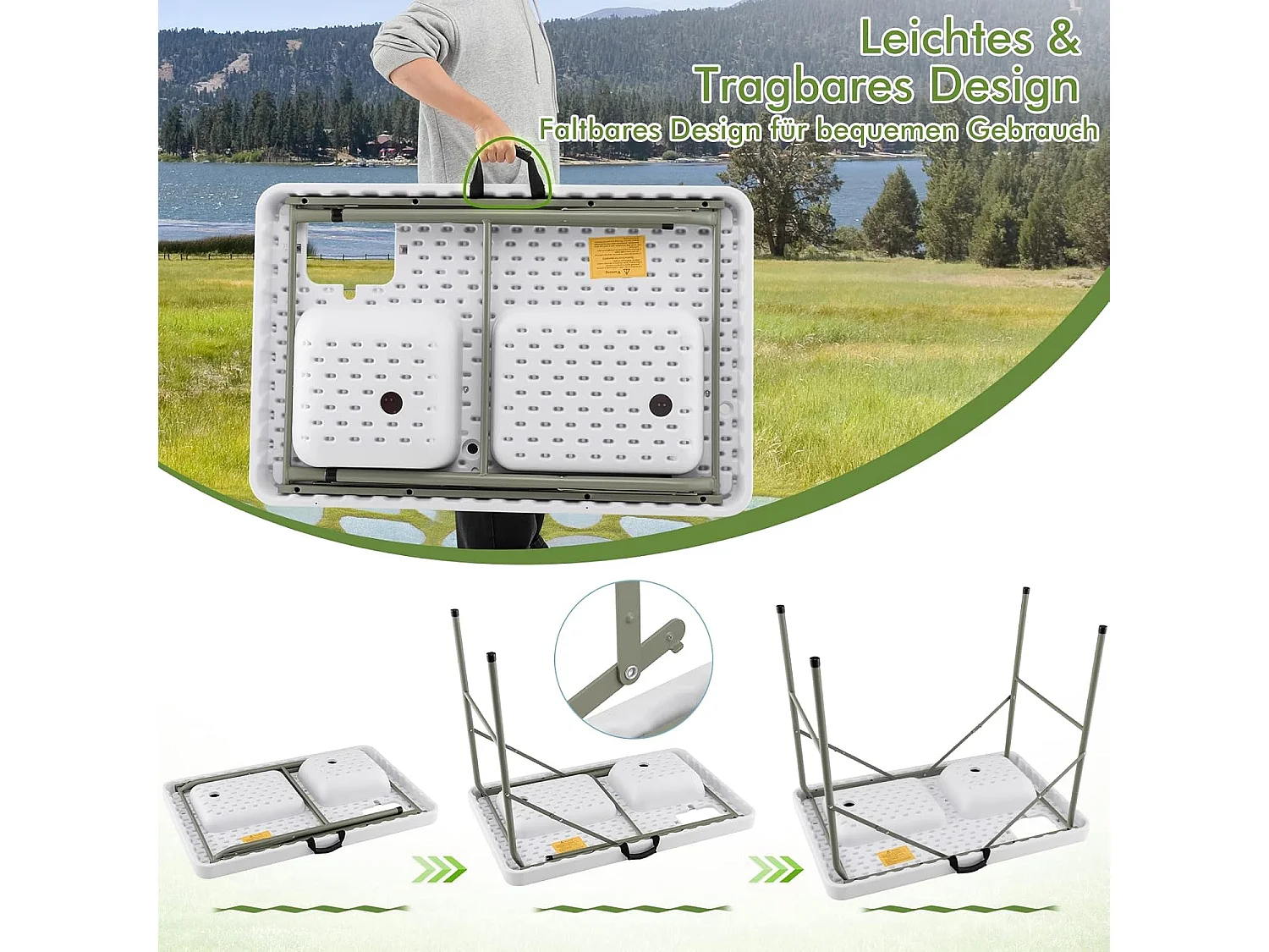 Visreinigingtafel, inklapbare filetietafel met 2 ingebouwde spoelbakken, draagbare campingtafel voor kamperen, vissen, grillen ZB32950