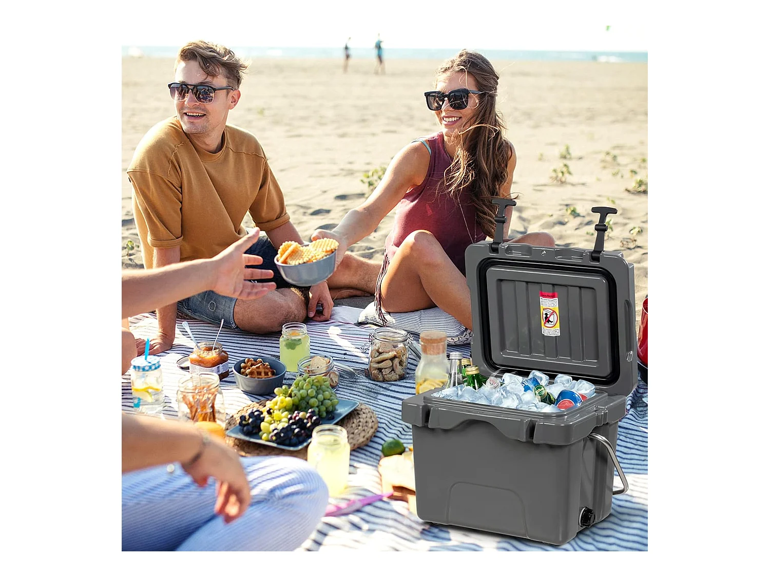 Koelbox, 15 liter, draagbaar,afvoerstop en bekerhouder, thermobox, warmtecontainer voor eten en dranken, 45 x 34 x 33 cm (grijs)AB92258