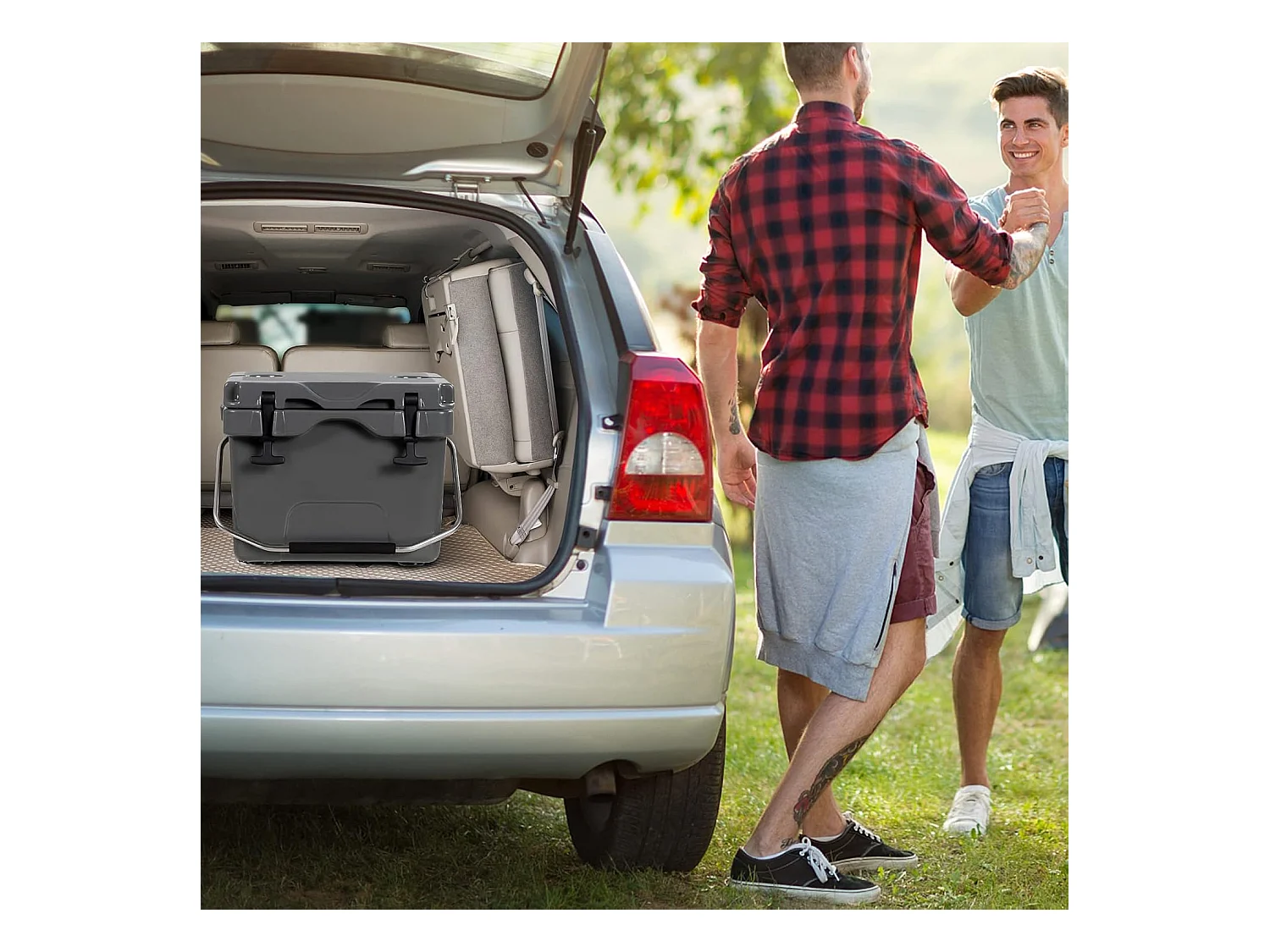 Koelbox, 15 liter, draagbaar,afvoerstop en bekerhouder, thermobox, warmtecontainer voor eten en dranken, 45 x 34 x 33 cm (grijs)AB92258