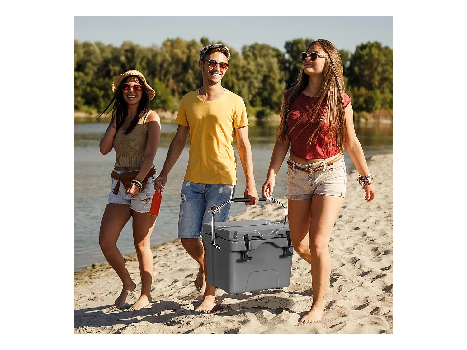 Koelbox, 15 liter, draagbaar,afvoerstop en bekerhouder, thermobox, warmtecontainer voor eten en dranken, 45 x 34 x 33 cm (grijs)AB92258