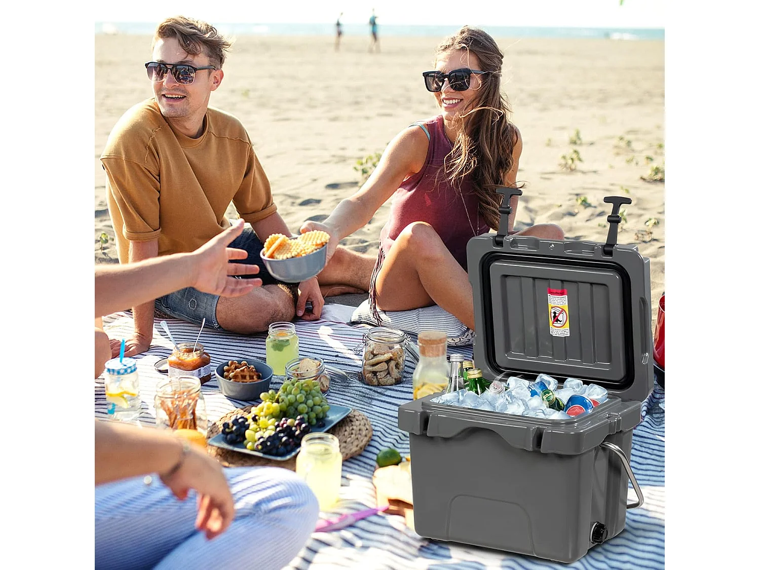 Koelbox, 15 liter, draagbaar,afvoerstop en bekerhouder, thermobox, warmtecontainer voor eten en dranken, 45 x 34 x 33 cm (grijs)AB92258