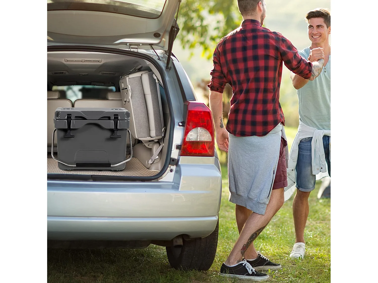 Koelbox, 15 liter, draagbaar,afvoerstop en bekerhouder, thermobox, warmtecontainer voor eten en dranken, 45 x 34 x 33 cm (grijs)AB92258