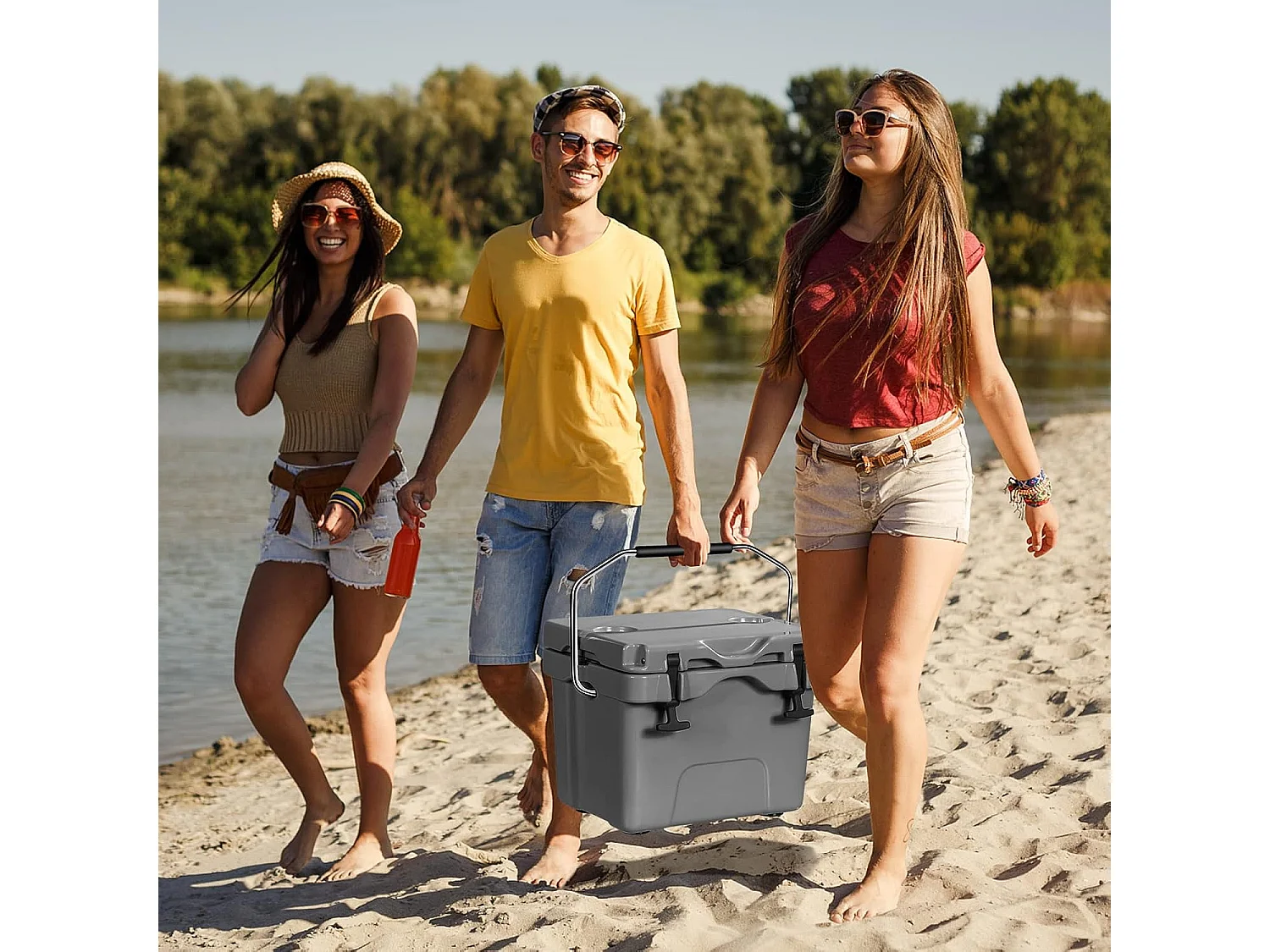 Koelbox, 15 liter, draagbaar,afvoerstop en bekerhouder, thermobox, warmtecontainer voor eten en dranken, 45 x 34 x 33 cm (grijs)AB92258