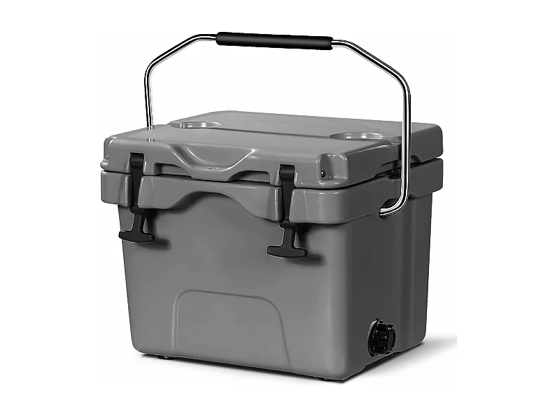 Koelbox, 15 liter, draagbaar,afvoerstop en bekerhouder, thermobox, warmtecontainer voor eten en dranken, 45 x 34 x 33 cm (grijs)AB92258