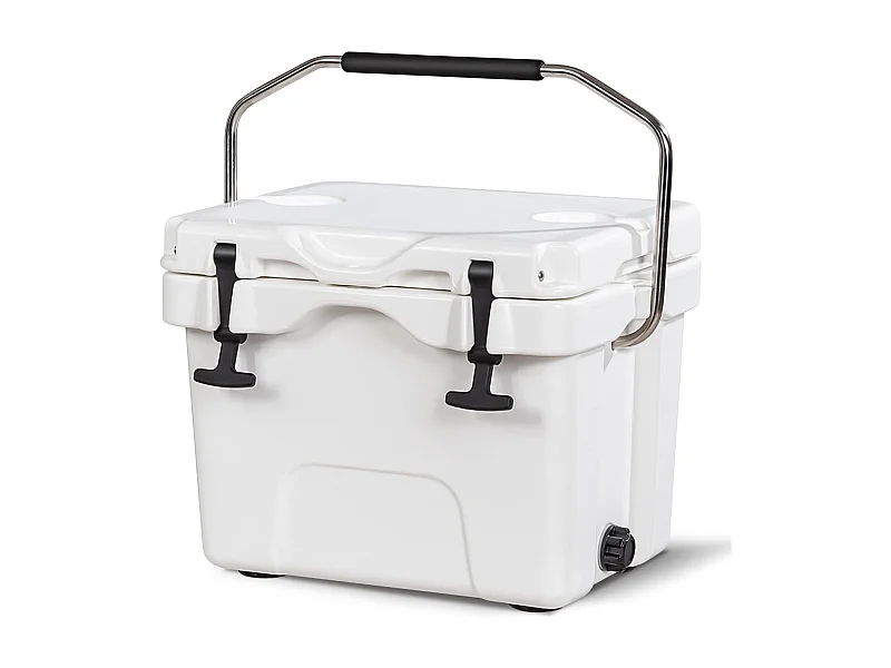 Koelbox, 15 liter, draagbaar,afvoerstop en bekerhouder, thermobox, warmtecontainer voor eten en dranken, 45 x 34 x 33 cm (wit)AB92258