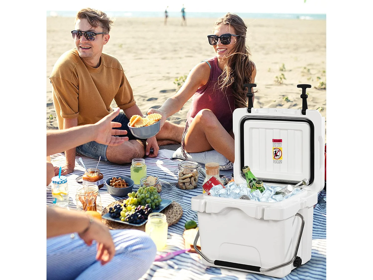 Koelbox, 15 liter, draagbaar,afvoerstop en bekerhouder, thermobox, warmtecontainer voor eten en dranken, 45 x 34 x 33 cm (wit)AB92258