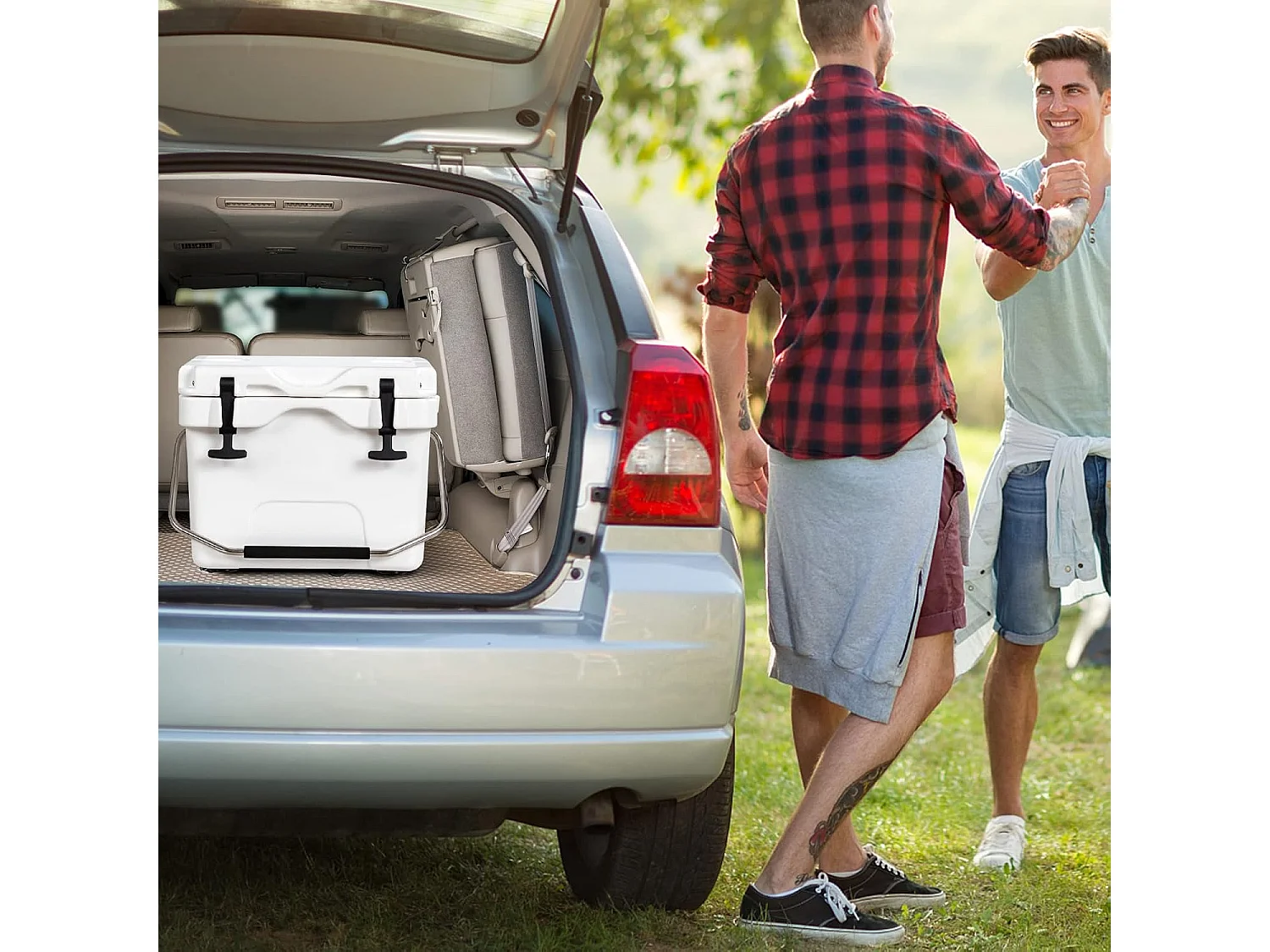 Koelbox, 15 liter, draagbaar,afvoerstop en bekerhouder, thermobox, warmtecontainer voor eten en dranken, 45 x 34 x 33 cm (wit)AB92258