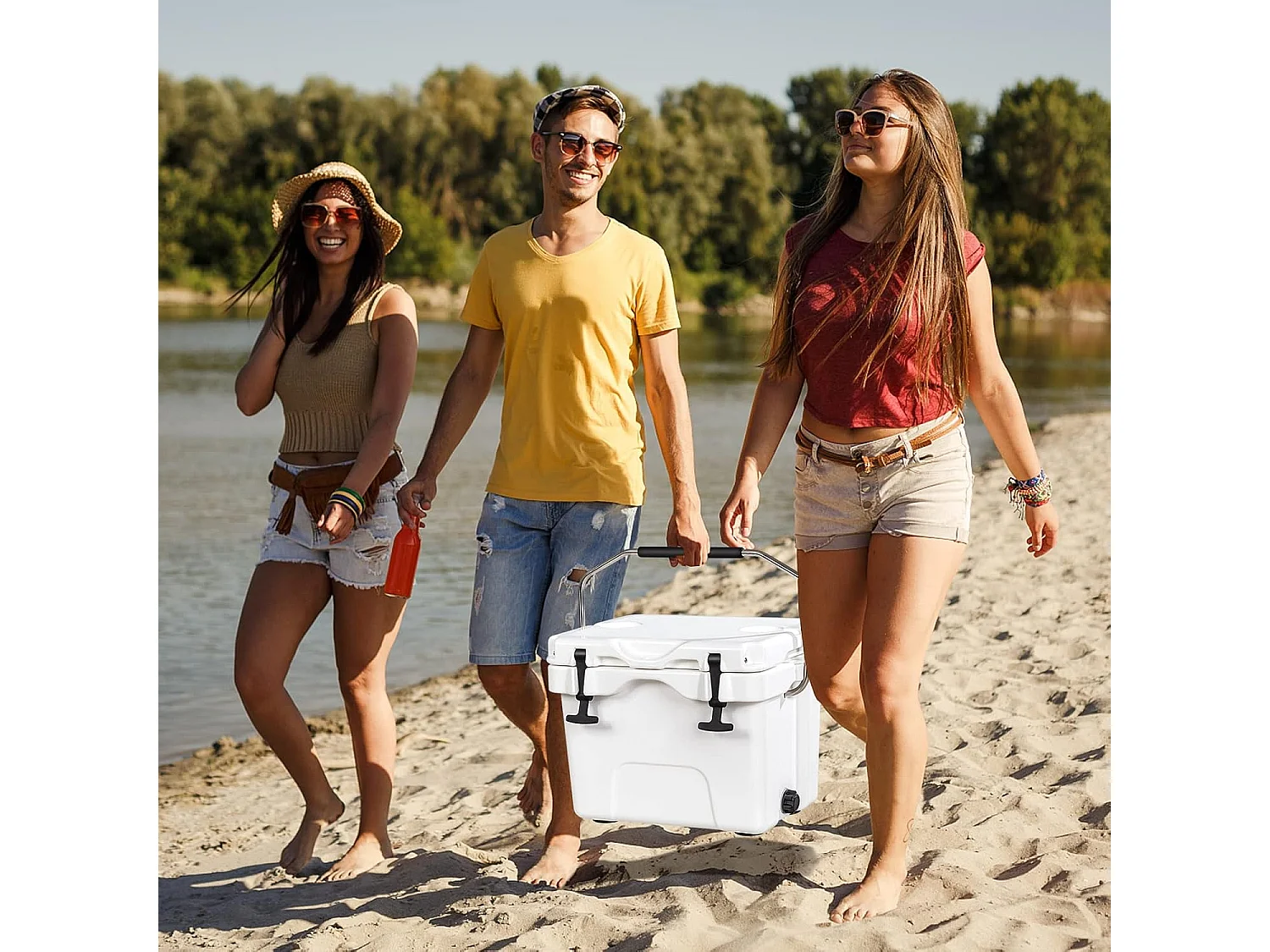 Koelbox, 15 liter, draagbaar,afvoerstop en bekerhouder, thermobox, warmtecontainer voor eten en dranken, 45 x 34 x 33 cm (wit)AB92258