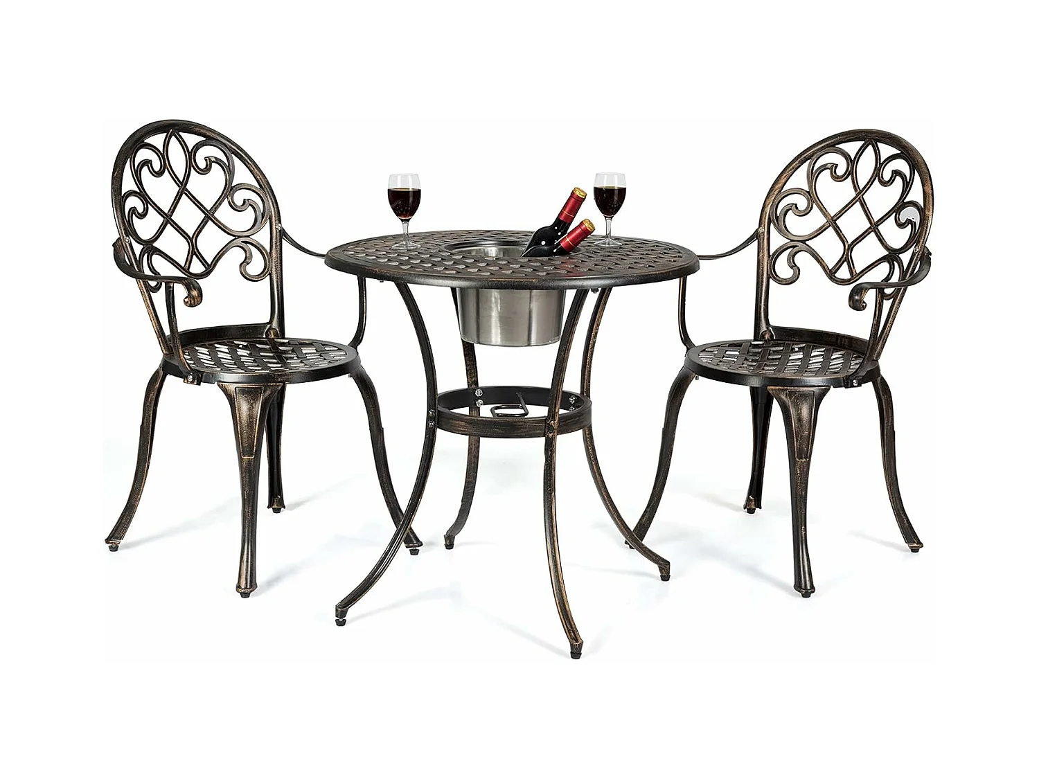 Bistroset met 2 stoelen & bijzettafel, ronde tafel met afneembare ijsemmer & 2 stoelen, tuinmeubelset voor veranda, terras & tuin