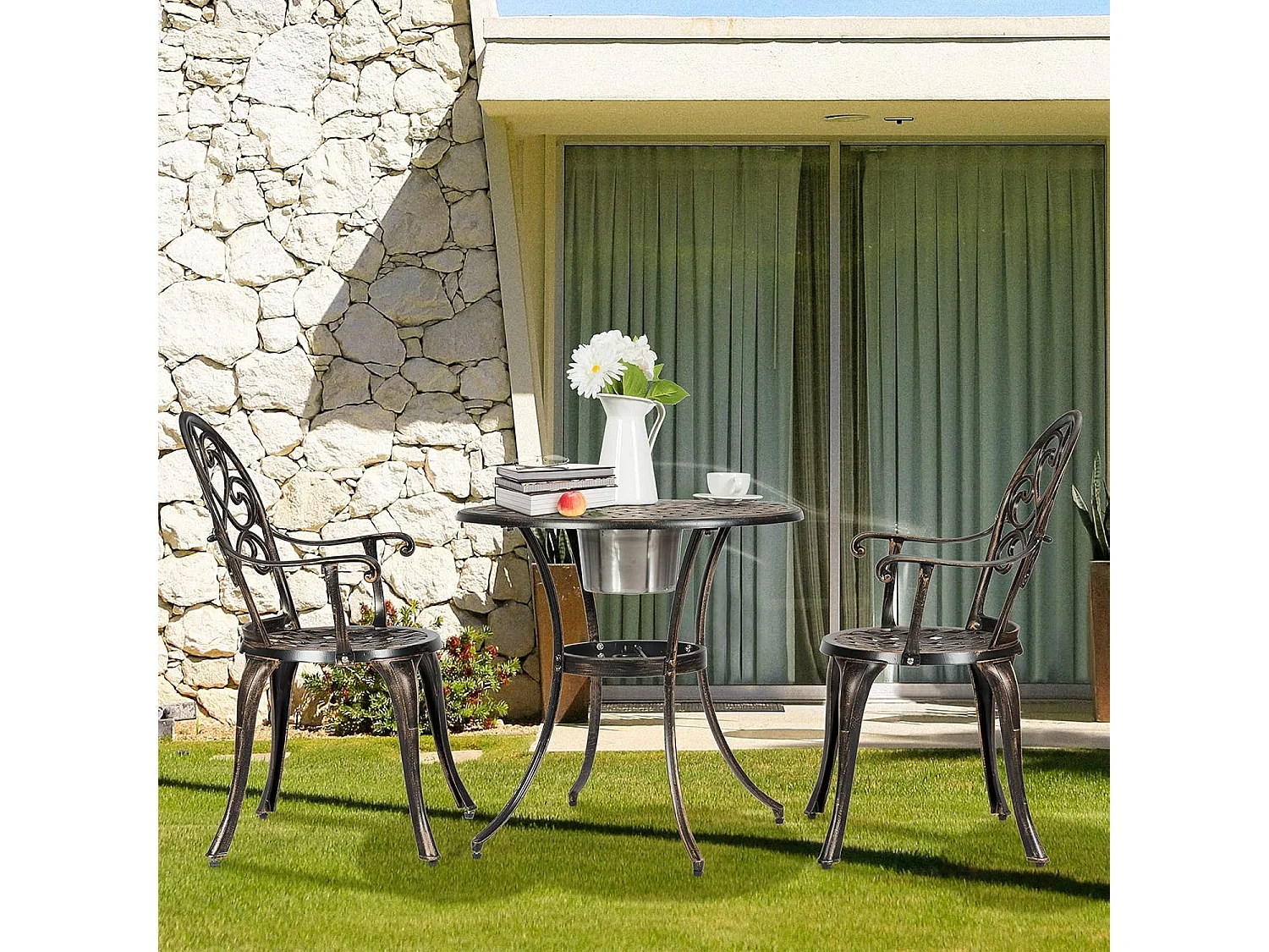 Bistroset met 2 stoelen & bijzettafel, ronde tafel met afneembare ijsemmer & 2 stoelen, tuinmeubelset voor veranda, terras & tuin