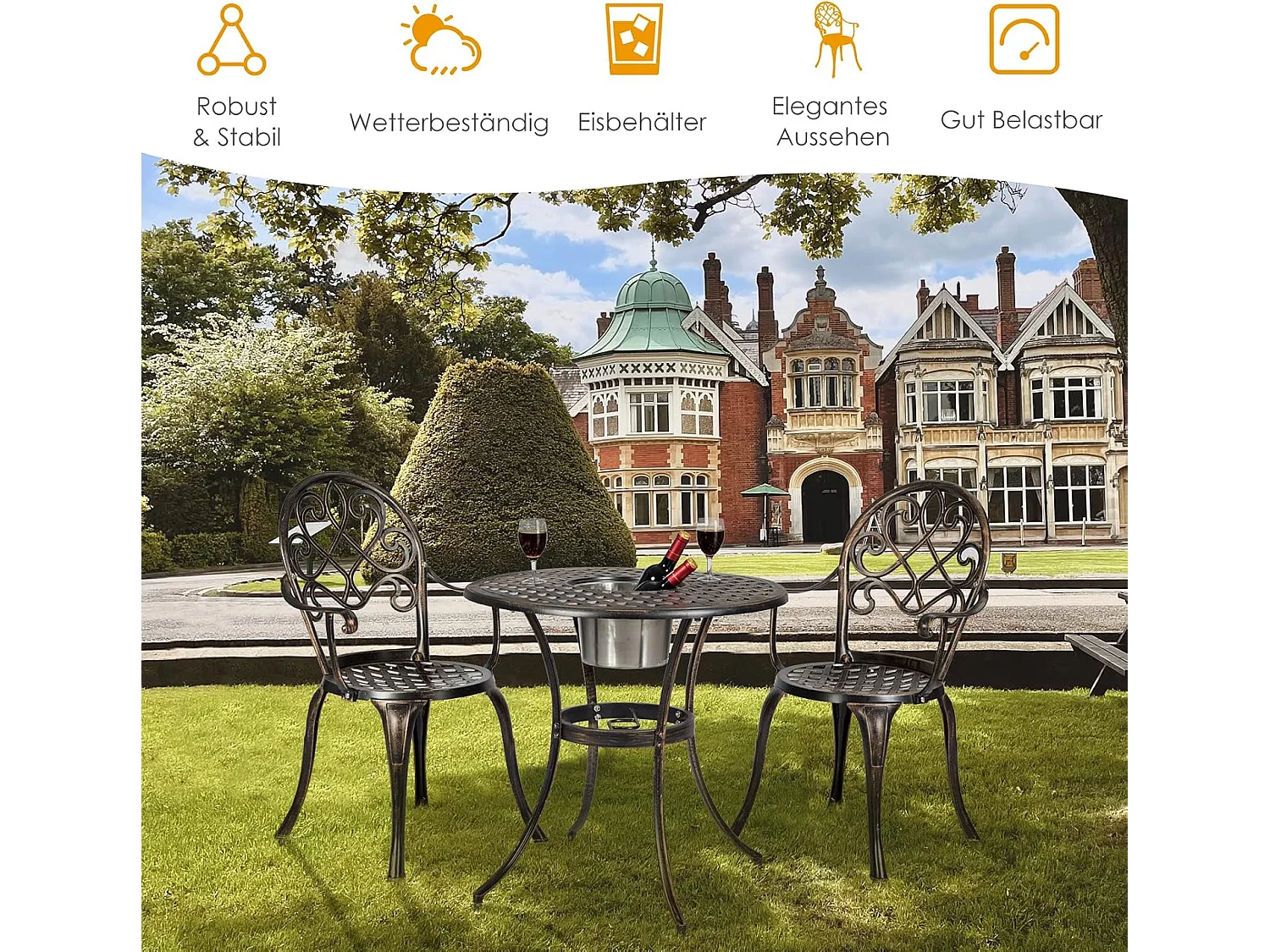 Bistroset met 2 stoelen & bijzettafel, ronde tafel met afneembare ijsemmer & 2 stoelen, tuinmeubelset voor veranda, terras & tuin